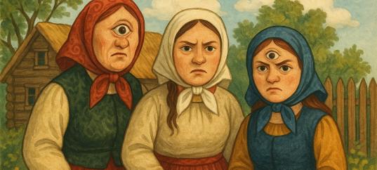 Иллюстрация: Три сестры из русской сказки «Крошечка-Хаврошечка»