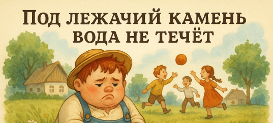 Иллюстрация к русской пословице: Под лежачий камень и вода не течёт