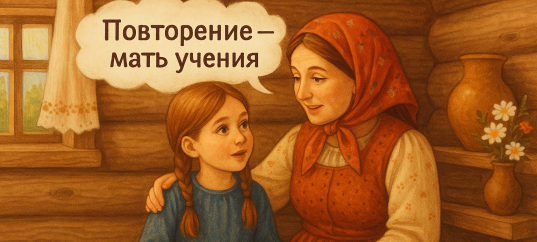Иллюстрация к русской пословице: Повторение — мать учения