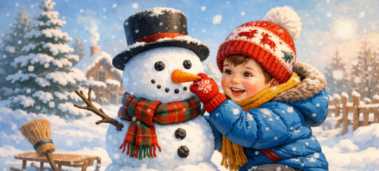 Иллюстрация «Зимние забавы: Снеговик»