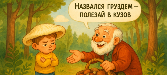 Иллюстрация к русской пословице: Назвался груздем — полезай в кузов