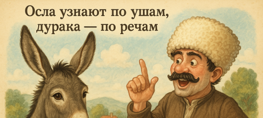Иллюстрация к дагестанской пословице: Осла узнают по ушам, дурака — по речам