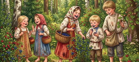 Иллюстрация к поэме Некрасова «Крестьянские дети»: Сбор ягод