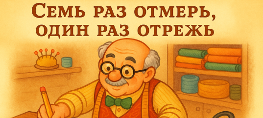 Иллюстрация к русской пословице: Семь раз отмерь, один раз отрежь