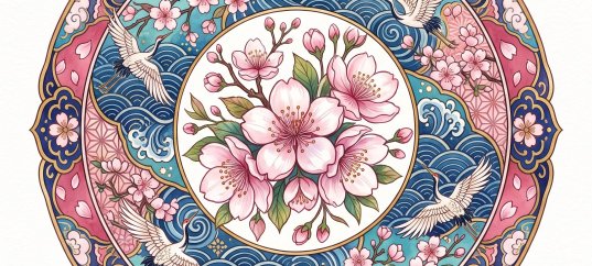 Цветная мандала: Цветущая сакура и аисты