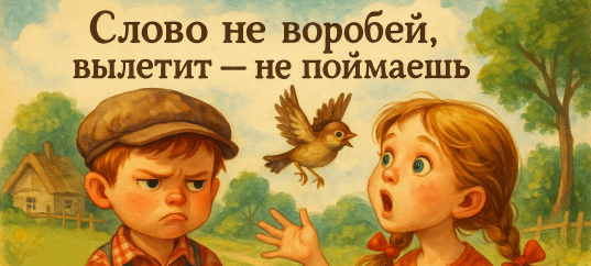 Иллюстрация к русской пословице: Слово не воробей, вылетит — не поймаешь