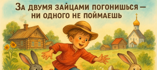Иллюстрация к русской пословице: За двумя зайцами погонишься — ни одного не поймаешь