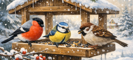 Иллюстрация «Птички на кормушке»