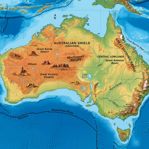 Иллюстрация теме «Как строение земной коры проявляется в рельефе Австралии»