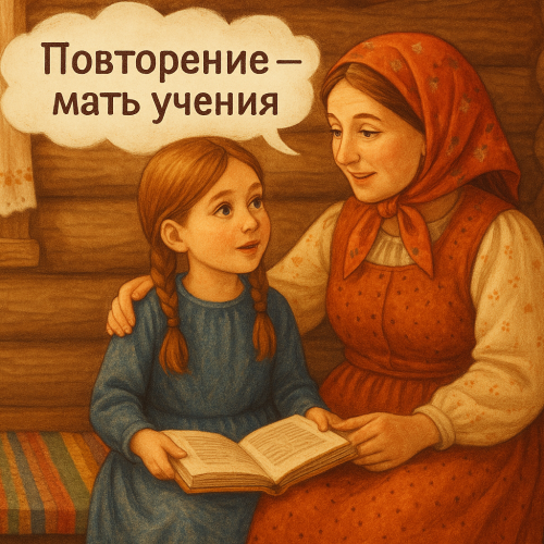 Иллюстрация к русской пословице: Повторение — мать учения