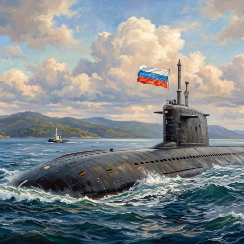 Иллюстрация ко Дню Военно-морского Флота: Российская подводная лодка