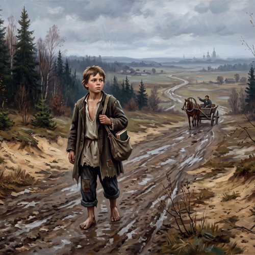 Иллюстрация к стихотворению Некрасова «Школьник»