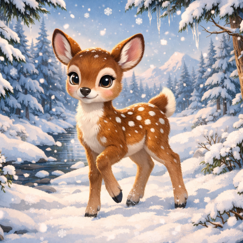 Иллюстрация «Зима: Оленёнок»