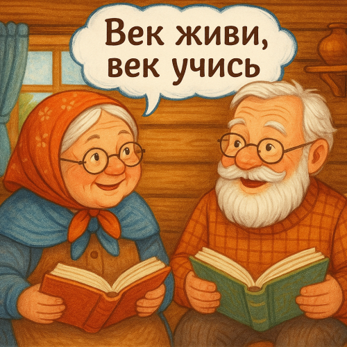 Иллюстрация к русской пословице: Век живи, век учись