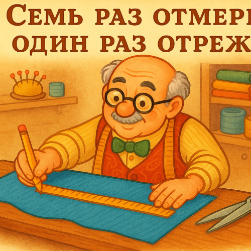 Иллюстрация к русской пословице: Семь раз отмерь, один раз отрежь