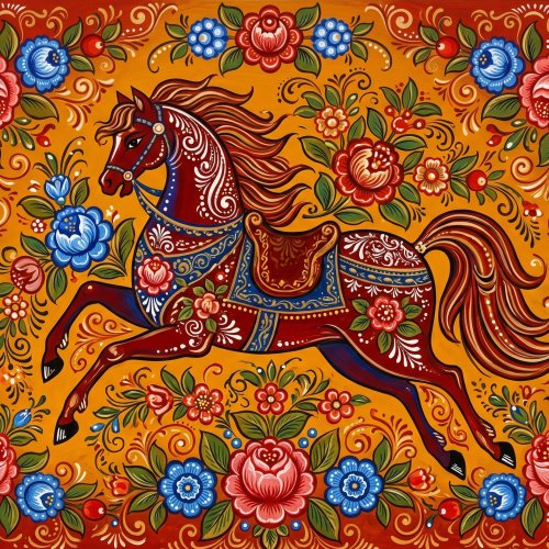 Городецкая роспись: Конь и цветы