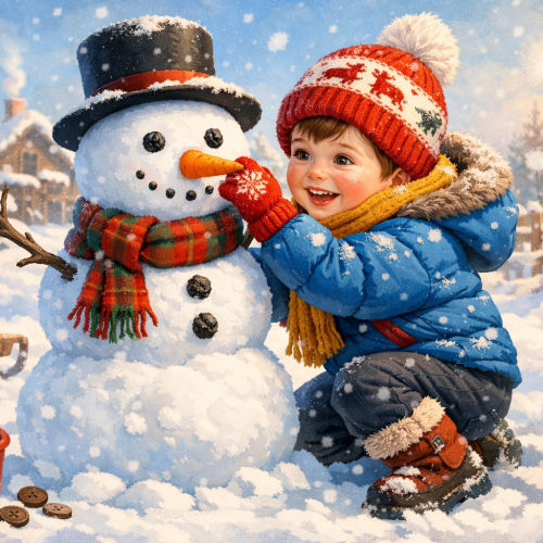 Иллюстрация «Зимние забавы: Снеговик»