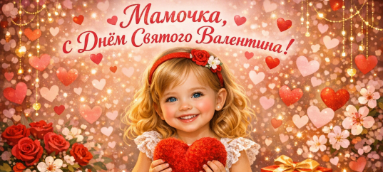Открытка: С Днём Святого Валентина для мамы  —  девочка с сердечком