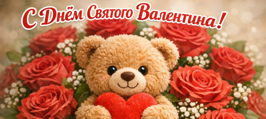 Открытка «С Днем Святого Валентина: Мишка с сердечком в лапках»