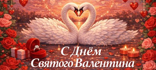 Открытка «С Днем Святого Валентина: Лебеди»