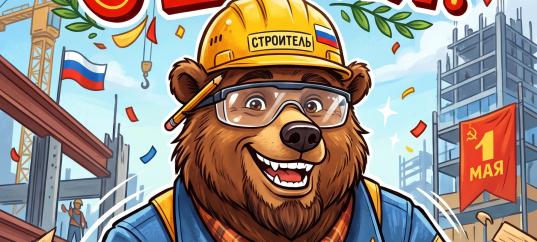 Открытка «С 1 мая: Медведь-строитель»