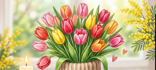 Открытка «С 8 марта: Букетик тюльпанов»