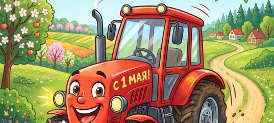 Открытка «С 1 мая: Красный трактор»