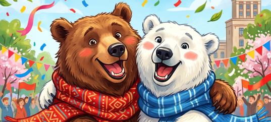 Открытка «С 1 мая: Два медведя»