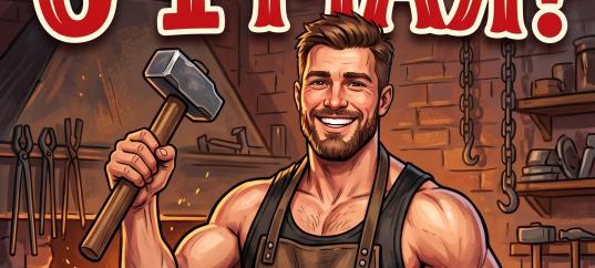 Открытка «С 1 мая: Весёлый молотобоец»