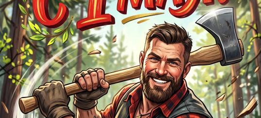 Открытка «С 1 мая: Жизнерадостный лесоруб»