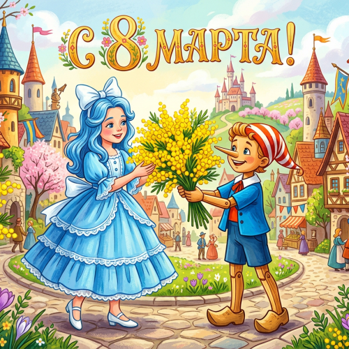 Открытка «С 8 марта: Девочка с голубыми волосами»