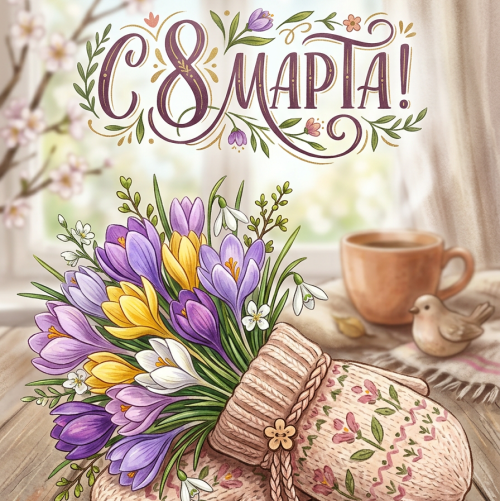 Открытка «С 8 марта: Букетик крокусов»