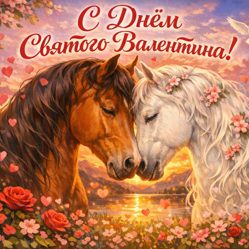 Открытка «С Днем Святого Валентина: Лошади»
