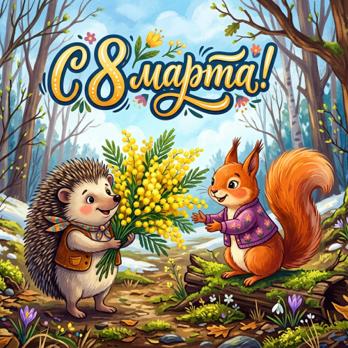 Открытка «С 8 марта: Веселые зверушки»