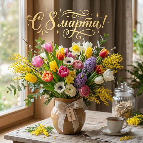 Открытка «С 8 марта: Красивый букет цветов»