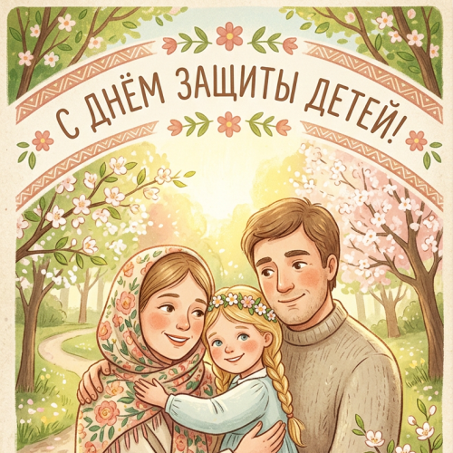 Открытка «День защиты детей: Любящая семья»