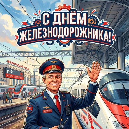 Открытка на День железнодорожника: Машинист Сапсана