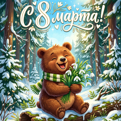 Открытка «С 8 марта: Хохочущий медвежонок»