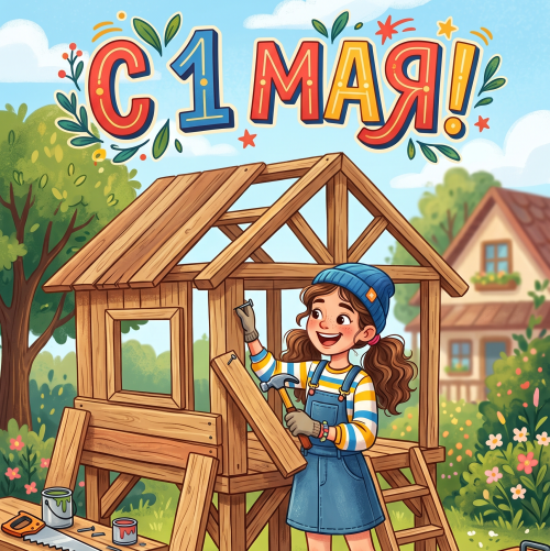 Открытка «С 1 мая: Юный строитель»