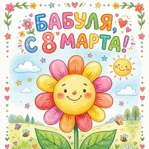 Открытка «С 8 марта: Бабуле»