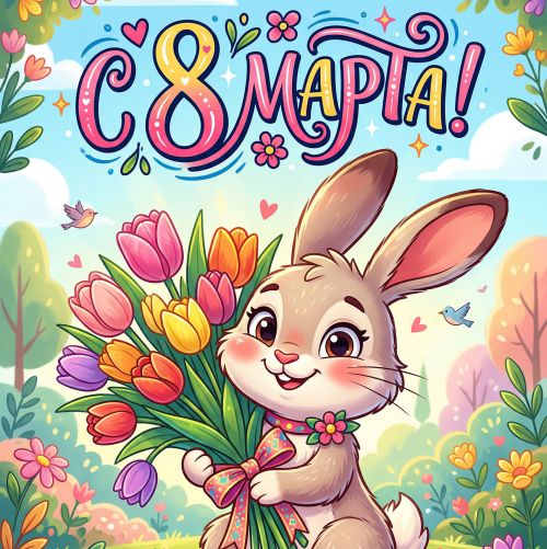 Открытка «С 8 марта: Зайка»