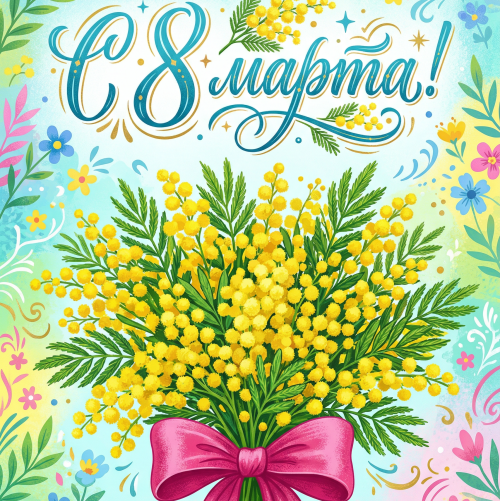 Открытка «С 8 марта: Букет мимозы»