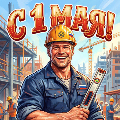 Открытка «С 1 мая: Профессия строитель»