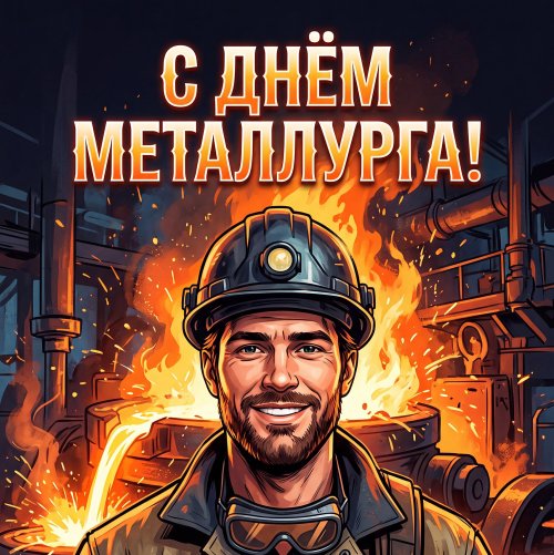 Открытка: С Днём металлурга! Металлург на заводе