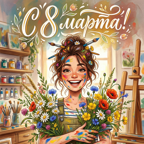 Открытка «С 8 марта: Обаятельная художница»