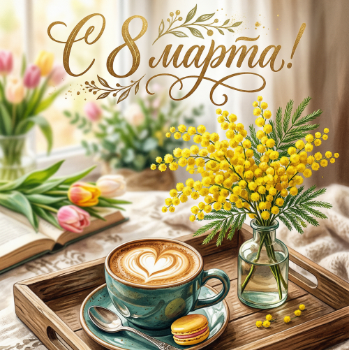 Открытка «С 8 марта: Очаровательная открытка с мимозой»