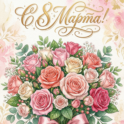 Открытка «С 8 марта: Розовый букет»
