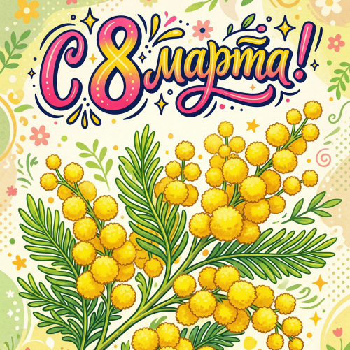 Открытка «С 8 марта: Веточка мимозы»