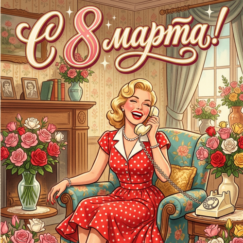 Открытка «С 8 марта: Милая барышня»
