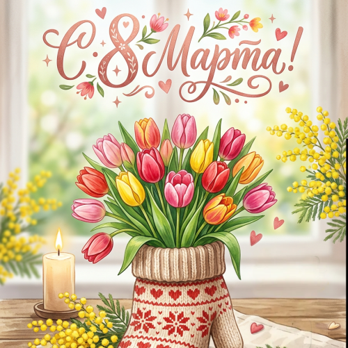 Открытка «С 8 марта: Букетик тюльпанов»